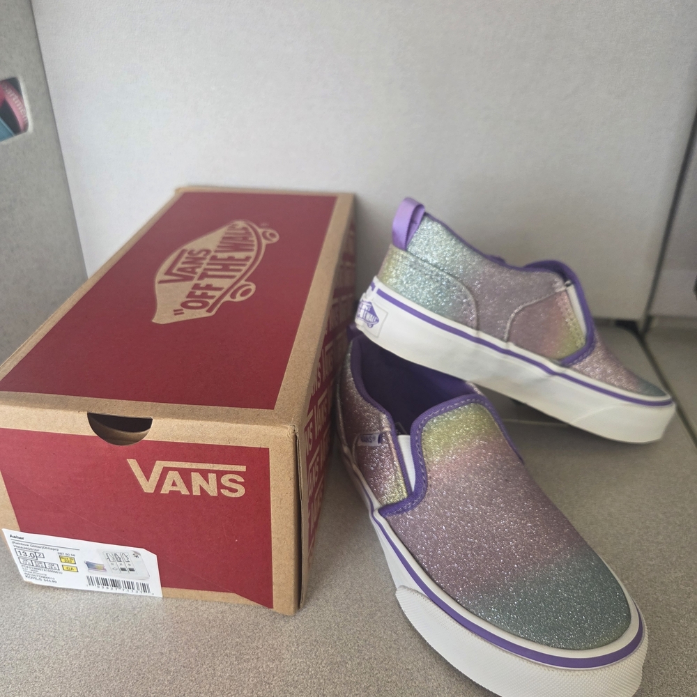Vans Kids Glitter Slip-On Shoes - Purple and Silver
